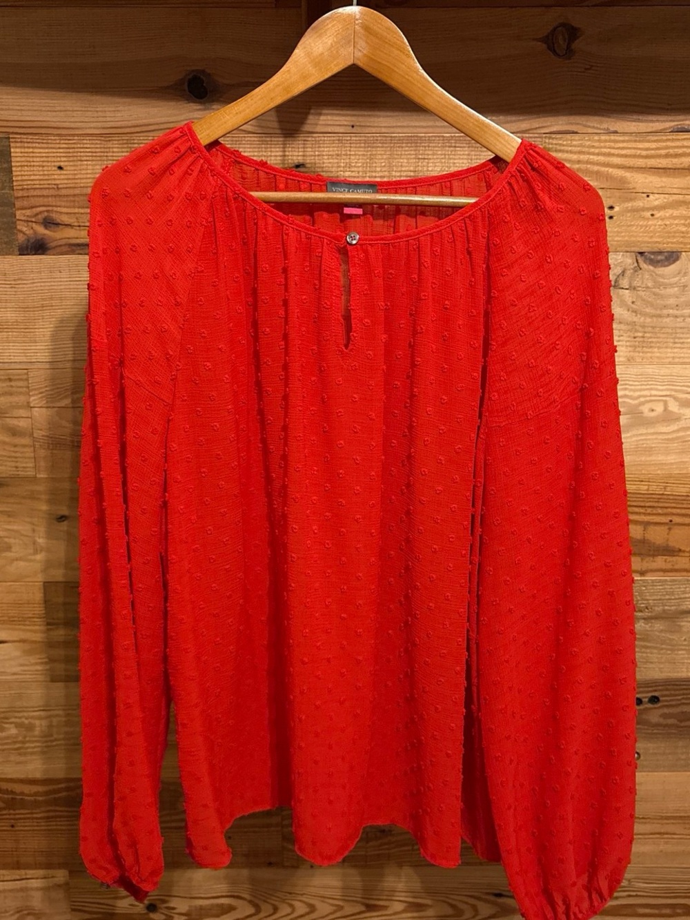 Vince Camuto Bright Red Textured Peasant Tunic